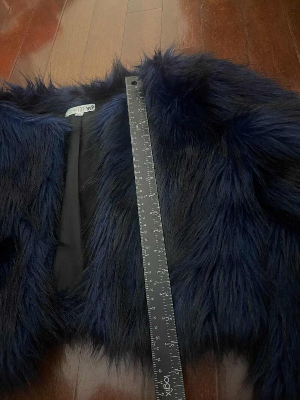 Midnight Blue Faux Fur Cropped Jacket XS Indie Sleaze Mob Wife - Picture 6 of 8